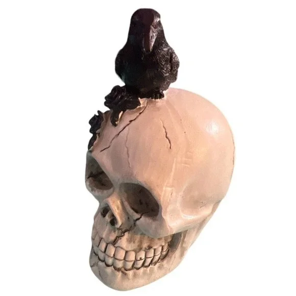 Skull With Crow and Purple Rose Flowers - Picture 3 of 5